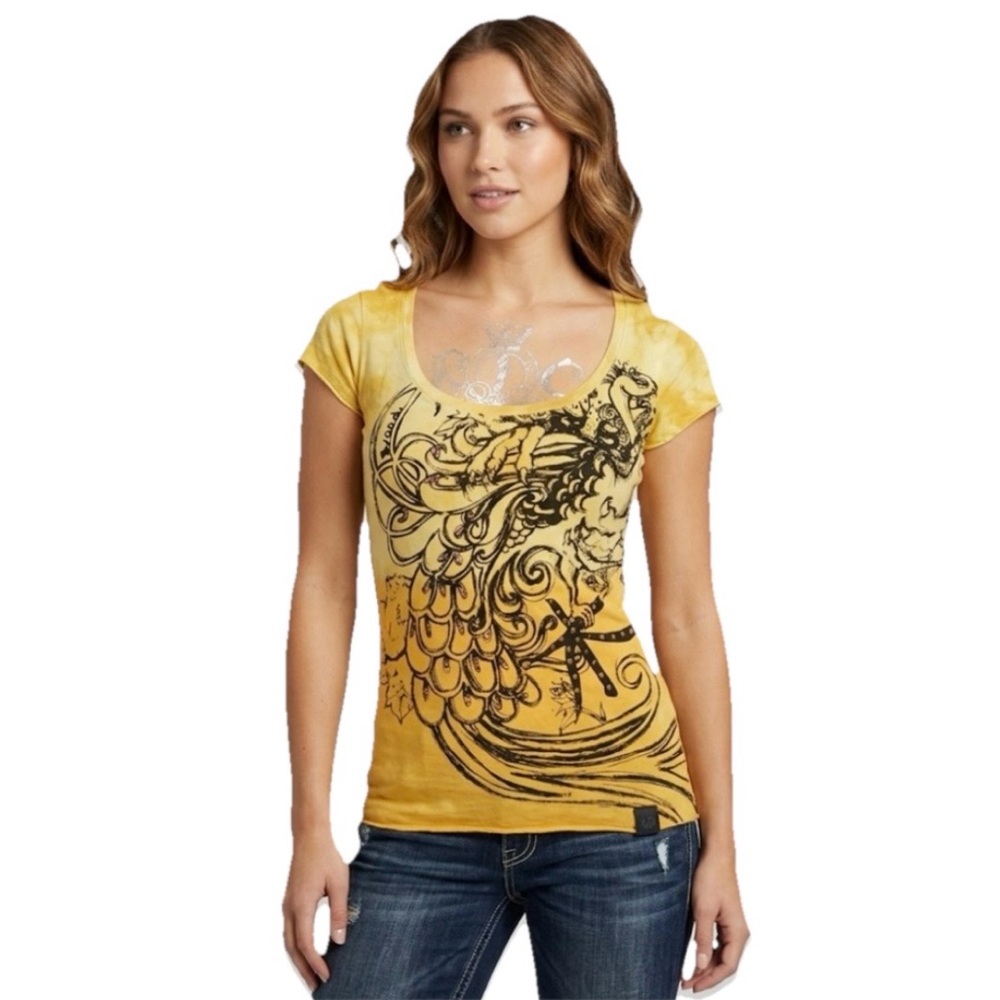 Key Closet Coi Fish Women’s Yellow Gold Crystal Studded Short Sleeve Size Small